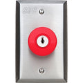 SDC 432KUR 430 Series Small Mushroom Button Switch, Single Gang, Momentary (MO) Latching w/ Key Reset, DPST, Red Button, Dull Stainless