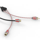 Level 3 RCA 100% Copper OFC Y Connector 1 FEMALE to 2 MALE - BLACK / RED Kit - rear view | Silarius