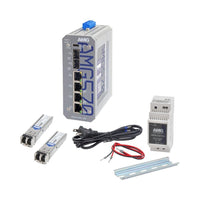 AMG Systems AMG570-2GBT-2GAT-2S-P240-KM1 Series Kit Layer 2+ Managed Industrial Ethernet Switch with 2x 90W PoE, 2x 30W PoE, 2x SFP Ports, Includes Power Supply and SFPs