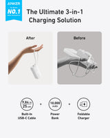 Anker Power Bank (10K, Fusion, Built-In Cable) - side view | Silarius