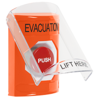 STI SS2524EV-EN Indoor Only Flush or Surface Momentary Stopper Station with EVACUATION Label English, Orange