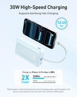 Anker Zolo Power Bank (10K, 30W) with a 5.4-inch (13.7 cm) built-in USB-C cable. - detail view | Silarius