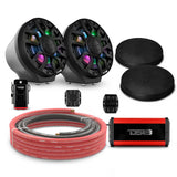 6.5' Loaded Flat Mount Speaker Pods with Amplifier, Installation Kit and Digital LED Lights, Packa... - front view | Silarius