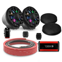 6.5' Loaded Flat Mount Speaker Pods with Amplifier, Installation Kit and Digital LED Lights, Packa... - front view | Silarius