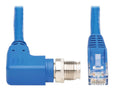 Eaton Tripp Lite NM12-604-01M-BL M12 X-Code Cat6 1G UTP CMR-LP Ethernet Cable (Right-Angle M12 M/RJ45 M), IP68, PoE, Blue, 1 m (3.3 ft.), TAA