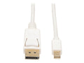 Eaton Tripp Lite P583-003 Mini DisplayPort to DisplayPort Adapter Cable, 4K 60Hz (M/M), DP Latching Connector, White, 3 ft. (0.9 m)