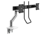 Humanscale M81NTNCWBHD M8.1 Monitor Arm for Dual Monitors, Clamp Mount, Angled and Dynamic Link, Crossbar with Handle, Polished Aluminum with White Trim