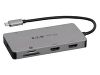 Eaton Tripp Lite U442-DOCK8G-GG2 USB-C Travel Dock Triple Display 4K60Hz HDMI 8K USB-C HDR USB 3.2 Gen 1 Hub Ports GbE, Charging