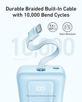 Anker Zolo Power Bank (10K, 30W) with a 5.4-inch (13.7 cm) built-in USB-C cable. - detail view | Silarius