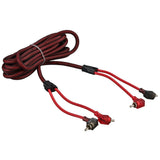 100% OFC Ultra Flex 2-Channel RCA with 90 Degree Ends, Dual Twist Wire, Red Braided Jacket - 16 ft - angle view | Silarius