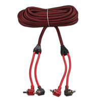 100% OFC Ultra Flex 2-Channel RCA with 90 Degree Ends, Dual Twist Wire, Red Braided Jacket - 20 ft - front view | Silarius