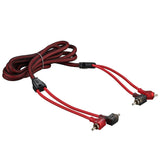 100% OFC Ultra Flex 2-Channel RCA with 90 Degree Ends, Dual Twist Wire, Red Braided Jacket - 6 ft - angle view | Silarius