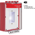 STI-13420CR Universal Stopper Dome Cover Back Box, Sealed Mounting Plate, and Hood with Horn, Custom Text Label, Red