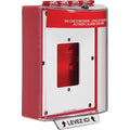 STI-13520FR-FR Universal Stopper Dome Cover, Enclosed Back Box and Opened Mounting Plate, Label Hood with Horn, Fire Label, French, Red