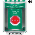 STI SS2185PX-EN Indoor / Outdoor Surface with Horn Momentary (Illuminated) Stopper Station, 'PUSH TO EXIT' Label, Green