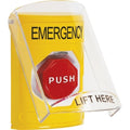 STI SS2228EM-EN Stopper Station with Shield, Pneumatic Illuminated, EMERGENCY Label, Yellow