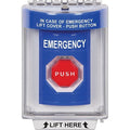 STI SS2438EM-EN Indoor/Outdoor Flush Pneumatic Illuminated Stopper Station, EMERGENCY Label, Blue