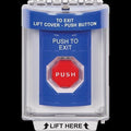 STI SS2438PX-EN Blue Indoor / Outdoor Flush Pneumatic (Illuminated) Stopper Station with PUSH TO EXIT Label