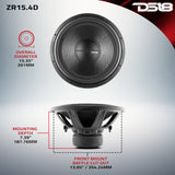 ZR 15' Subwoofer 750 Watts Rms DVC 4-Ohm - detail view | Silarius