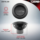 ZXI 15' High Excursion Subwoofer Quad Stacked Magnets | 1000W RMS DVC 2-Ohm - detail view | Silarius