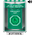 STI SS2187EX-EN Green Indoor / Outdoor Surface w/ Horn Weather Resistant Momentary (Illuminated) with Green Lens Stopper Station with EMERGENCY EXIT Label