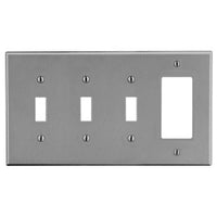 Hubbell P326GY 4-Gang Wall Plate for 3 Toggle Switches and 1 Decorator Opening, Gray