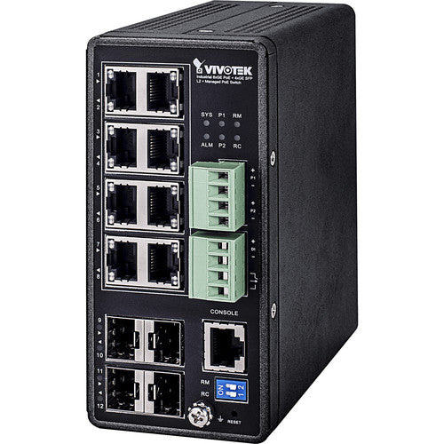 VIVOTEK AW-IHT-1271 Industrial VivoCam L2+ 8xGE PoE + 4xGE SFP Managed PoE Switch