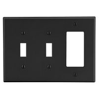 Hubbell PJ226BK 3-Gang Wall Plate for 2 Toggle Switches and 1 Decorator, Black