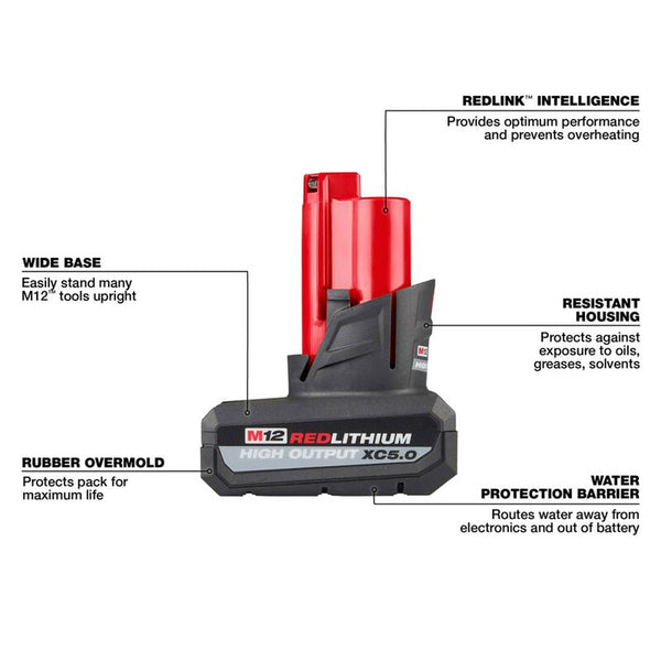 MILWAUKEE 48-11-2450 M12 REDLITHIUM™ HIGH OUTPUT™ XC5.0 Battery Pack