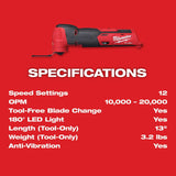 MILWAUKEE 2526-20 M12 FUEL™ Oscillating Multi-Tool