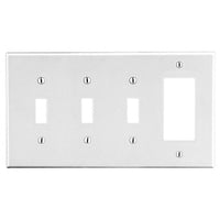 Hubbell P326W 4-Gang Wall Plate for 3 Toggle Switches and 1 Decorator Opening, White