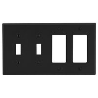 Hubbell P2262BK Wall Plate, Four Gangs, Two Toggle and Two Decorator Openings, Black