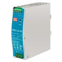 Industrial DIN-Rail Mount Power Supply Unit, 120W, Single Output, 120W, 48VDC at 2.5A, Complete Protection Functions, Universal AC Input, Slim Metal Housing, Blue/Silver