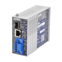 AMG Systems AMG265M-1F-1S-T Series Industrial Mini Media Converter, 1 x 10/100Base-T(x) RJ45 Port, 1 x 100/1000Base-Fx SFP Port, 85-264VAC Locking Screw Terminal Mains Power Input