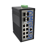 AMG Systems AMG560-8GAT-4XS-P240 Industrial 12-Port Managed Switch, 8x10/100/1000Base-T(x) RJ45 Ports, 4x1/2.5/10G Base-Fx SFP+ Ports, DIN Rail Mount