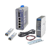 AMG Systems AMG570-2GBT-2GAT-2S-P240-KS1 Series Kit Layer 2 Managed Industrial Ethernet Switch with 2x 60/90W PoE, 2x30W PoE, 2x SFP Ports, 52V PSU, 2x 1Gb SM SFP, 500m