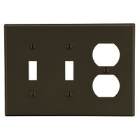 Hubbell PJ28 Wallplate Medium Size 3-Gang Toggle Duplex, Brass
