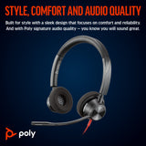 Poly 8X219AA Blackwire 3320 Stereo USB-C Headset +USB-C/A Adapter