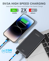 Portable Charger 10000Mah Battery Pack, Slim Powerbank With 5V 3A Usb-C In/Out,