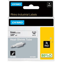DYMO 18053 Rhino Heat Shrink Tube Label 3/8" 5", Black on White - DYMO