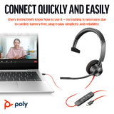 Poly 8X215AA Blackwire 3310 Monaural USB-C Headset +USB-C/A Adapter