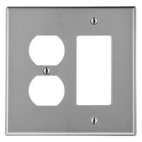 Hubbell PJ826GY Wall Plate, Medium-Sized, 2-Gang, 1 Duplex, 1 Decorator, Gray