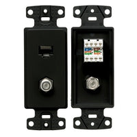 Hubbell NS785BK Plate Frame with F Coax and CAT5e Jack, Black