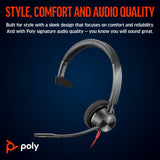 Poly 8X215AA Blackwire 3310 Monaural USB-C Headset +USB-C/A Adapter