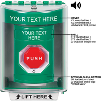 STI SS2189ZA-EN Turn-to-Reset Stopper Station with Horn, Surface Mount, Indoor / Outdoor, Custom Text Label, Green
