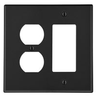 Hubbell P826BK 2-Gang Wall Plate, One Duplex and One Decorator Opening, Black