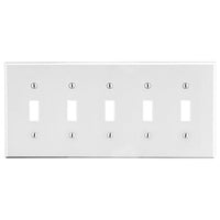 Hubbell P5W 5-Gang Toggle Switch Wall Plate, White