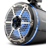 NXL 8" Neodymium Marine and Powersports Towers with Built-in Passive Radiator, 1" Driver and LED RGB Lights 180 Watts Rms -Black Carbon Fiber