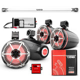PU-TUBE 4x 8" Marine Towers Speakers with RGB LED Lights, 4-Channel Marine Amplifier and AMPKIT for Pick Up & Trucks