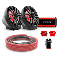 8" Loaded Flat Mount Speaker Pods with Amplifier, Installation Kit and RGB LED Lights, Package for Can-Am Spyder & Ryker